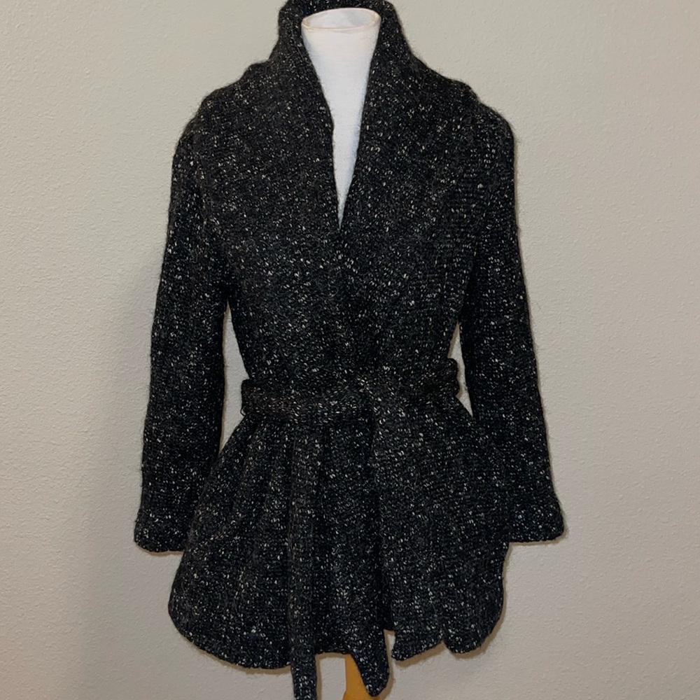Club Monaco XSmall Black and White Wool-blend wrap coat